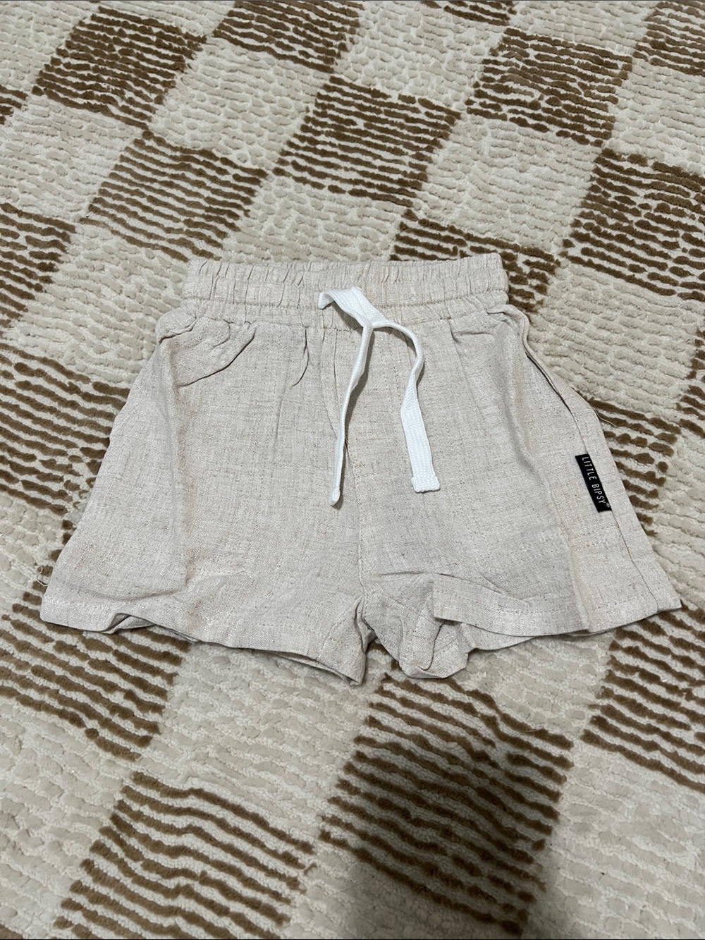 Little Bipsy Beige Drawstring Linen Toddler Shorts 12-18 Months